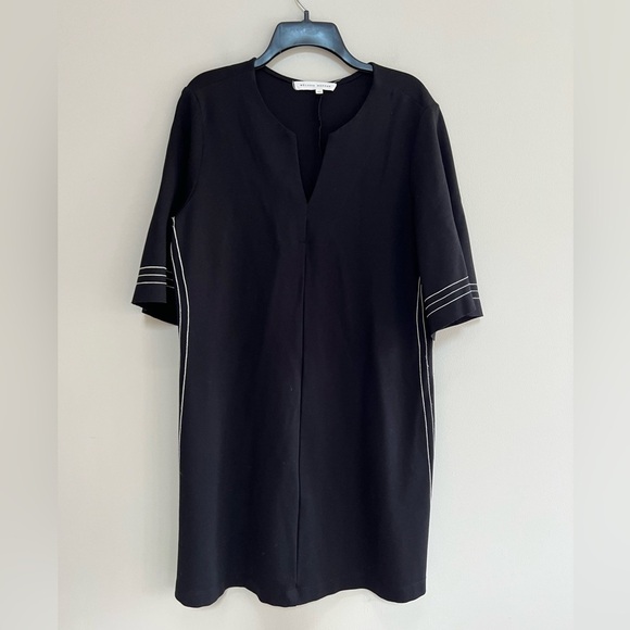 Melissa Nepton Dresses & Skirts - Melissa Nepton Taha Dress Flared 1/2 Sleeves, Black w/ White Detail Stitching, L
